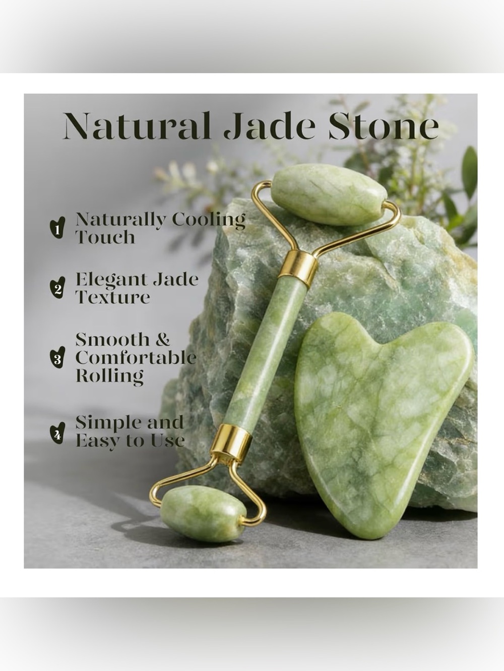 Baimei Green Jade Facial Roller & Gua Sha Set - Picture 2 of 6